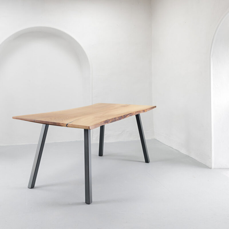 Live edge Elm Dining Table with painted steel legs handmade in locally sourced wood by HOUT Design in Cumbria