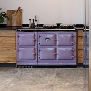 Mauve Aga in beautiful Elm hardwood kitchen by HOUT Design