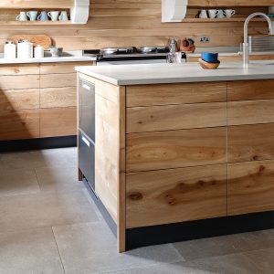 Natural, warm bespoke wooden kitchen designed and made by HOUT from sustainable, locally sourced Elm