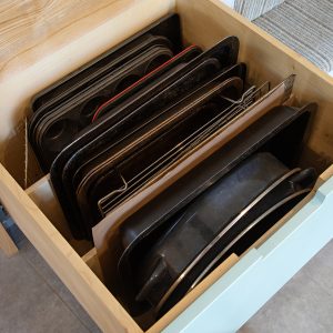 Bespoke Full extension baking tray drawer in English Ash hardwood Kitchen by HOUT