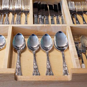 Bespoke hardwood Cutlery drawer in Lake District Kitchen designed and made by HOUT